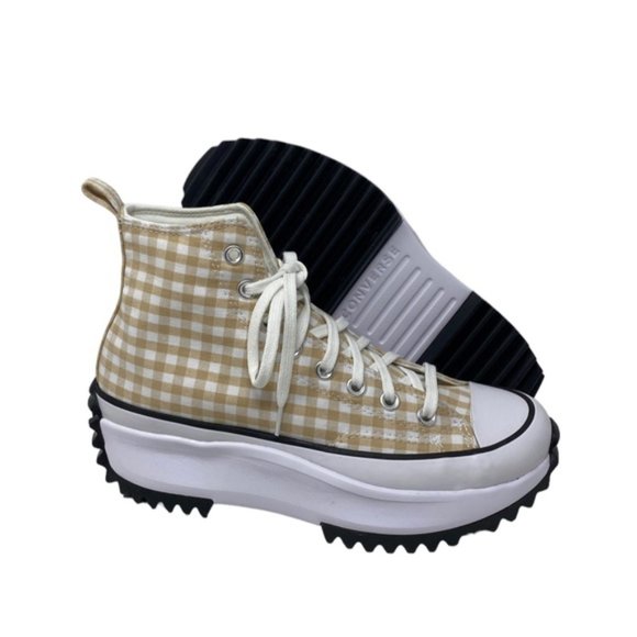 Converse Run Star Hi Platform Shoes Women Size White Beige Plaid Canvas A05999C - Picture 9 of 10